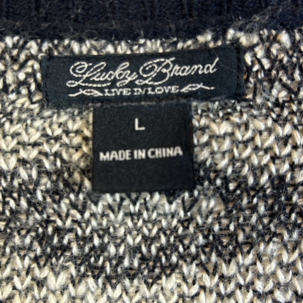 Lucky Brand Aztec Blanket Southwestern cardigan size large  Like New Black Cream - Picture 3 of 6